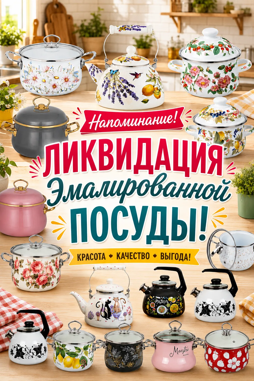 Привет, друзья! 👋
Помните, мы рассказывали про распродажу эмалированной посуды? Так вот — напоминае