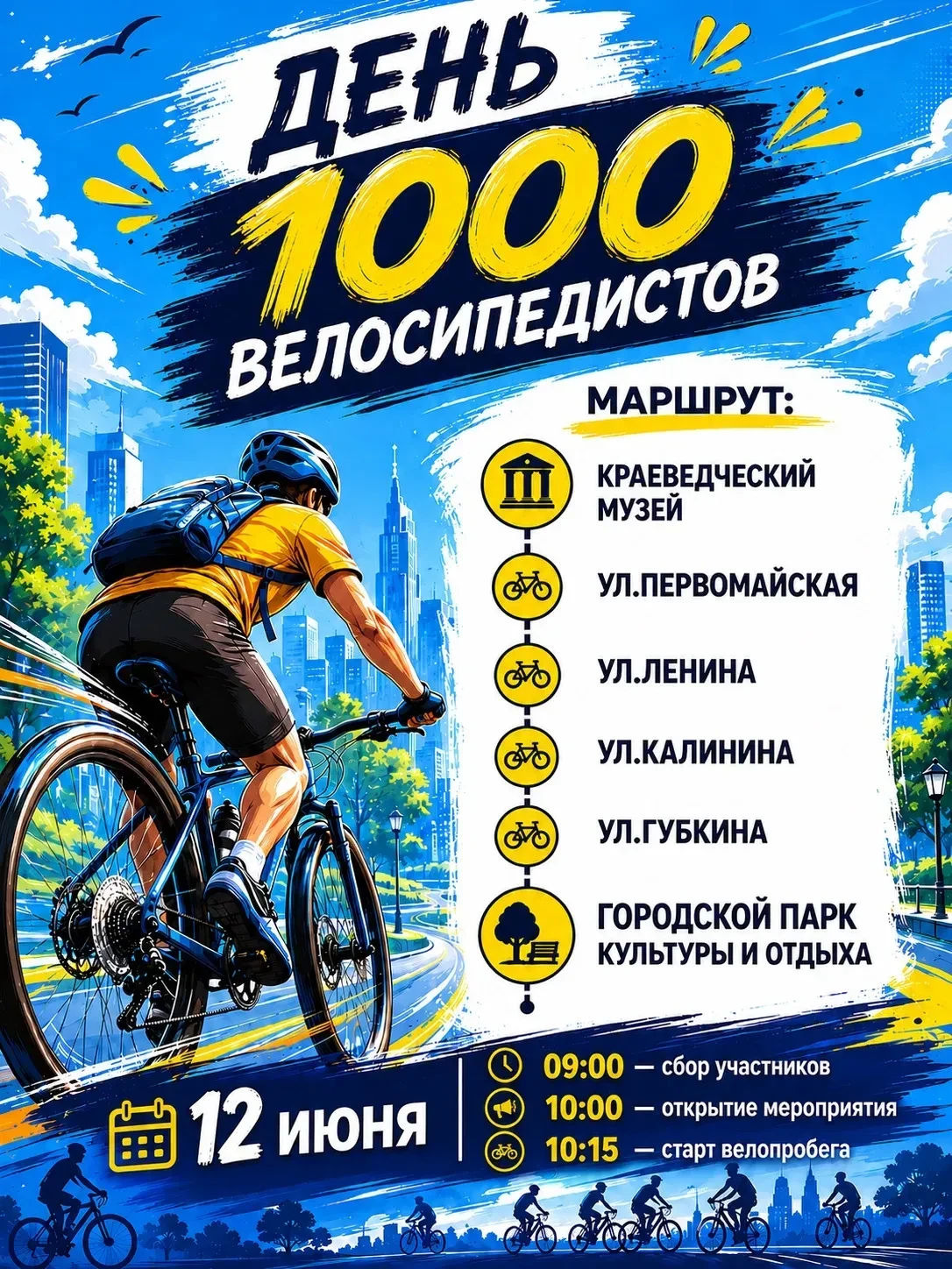 Друзья, приглашаю всех на велопробег «День 1000 велосипедистов»! 🚴‍♂️🇷🇺