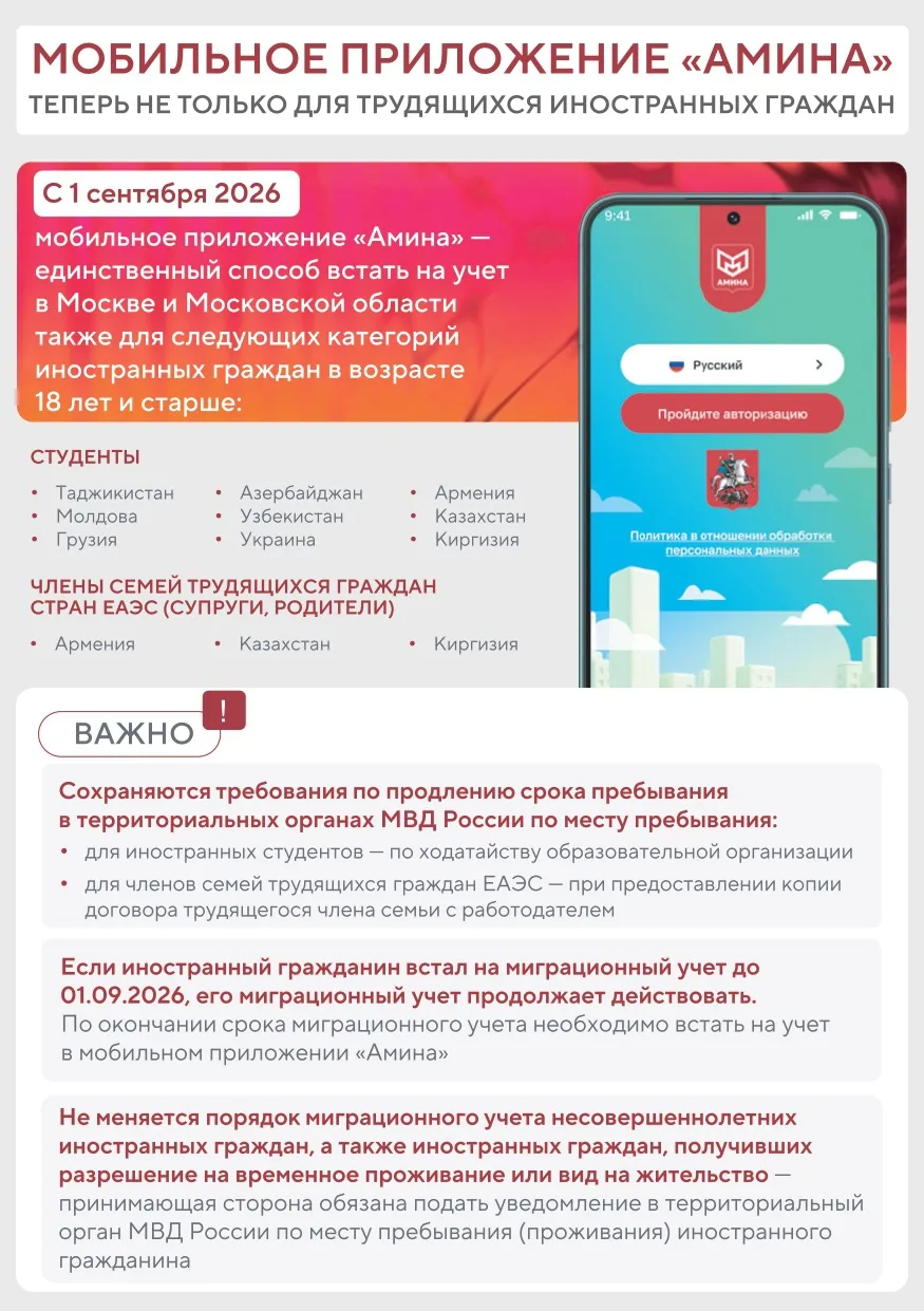 ВАЖНАЯ ИНФОРМАЦИЯ ДЛЯ ИНОСТРАННЫХ ГРАЖДАН О РАБОТЕ ПРИЛОЖЕНИЯ «АМИНА»
