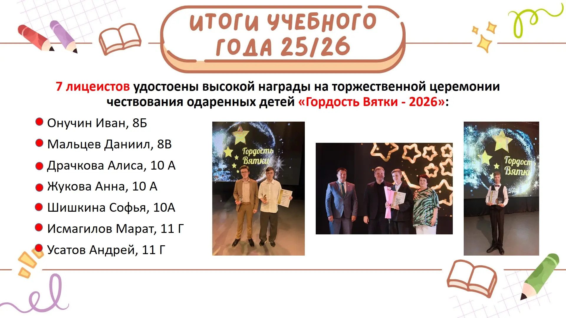 ✨Вновь наши лицеисты взошли на сцену во время торжественной церемонии «Гордость Вятки»!✨