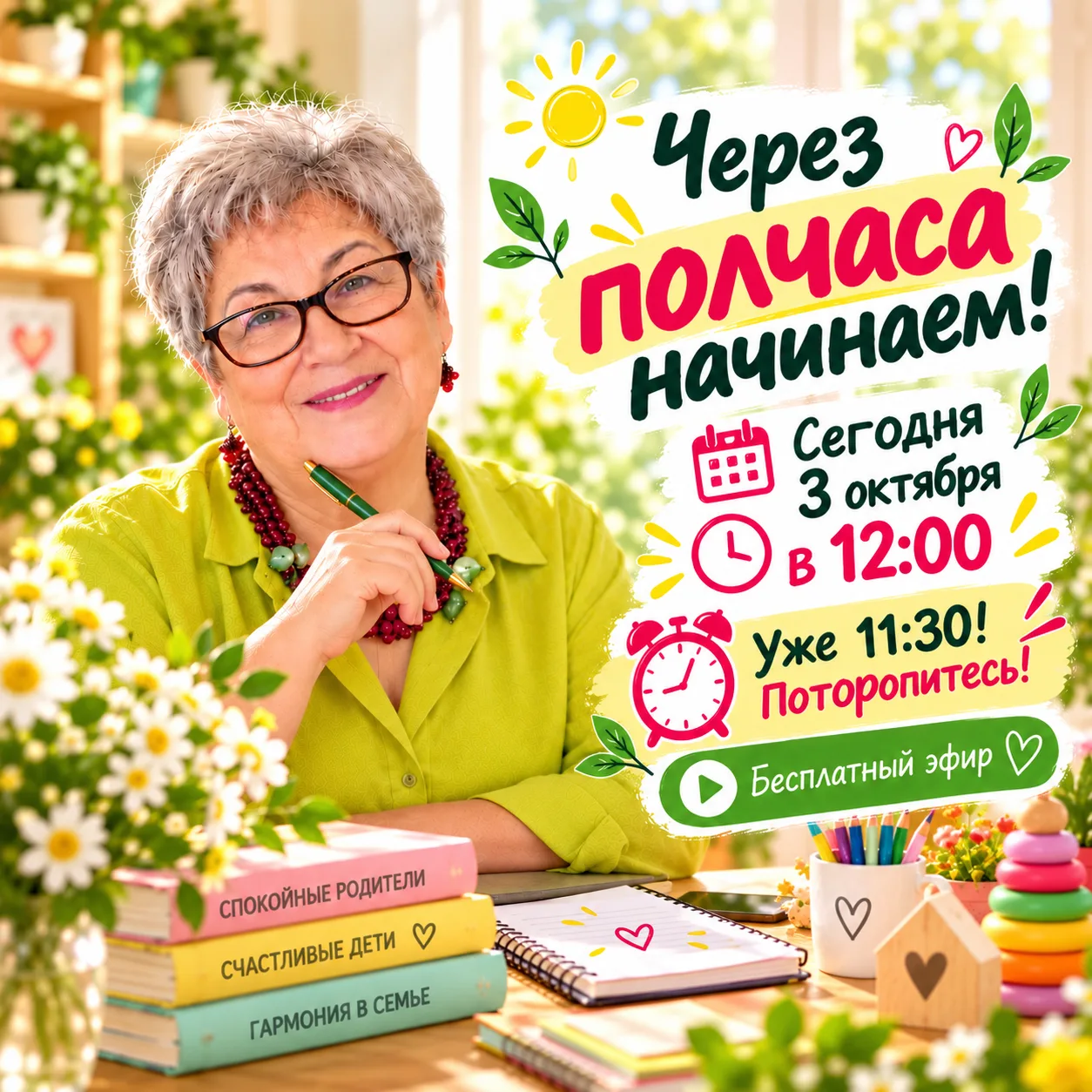 Через полчаса начинаем. Вы со мной? ❤️