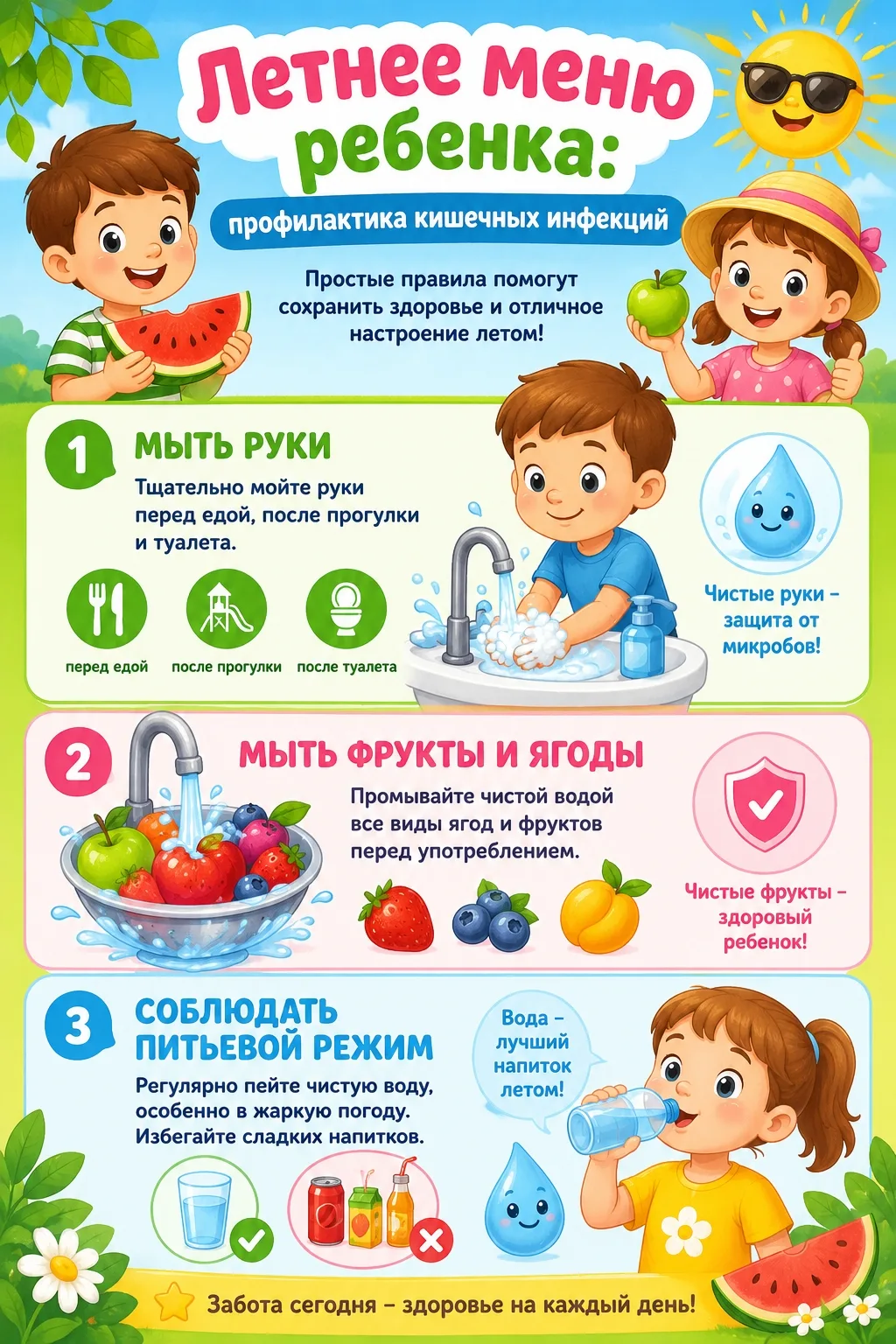 🌞 Летнее меню ребёнка: как накормить с пользой и уберечь от инфекций?

Лето — пора свежих ягод, фру