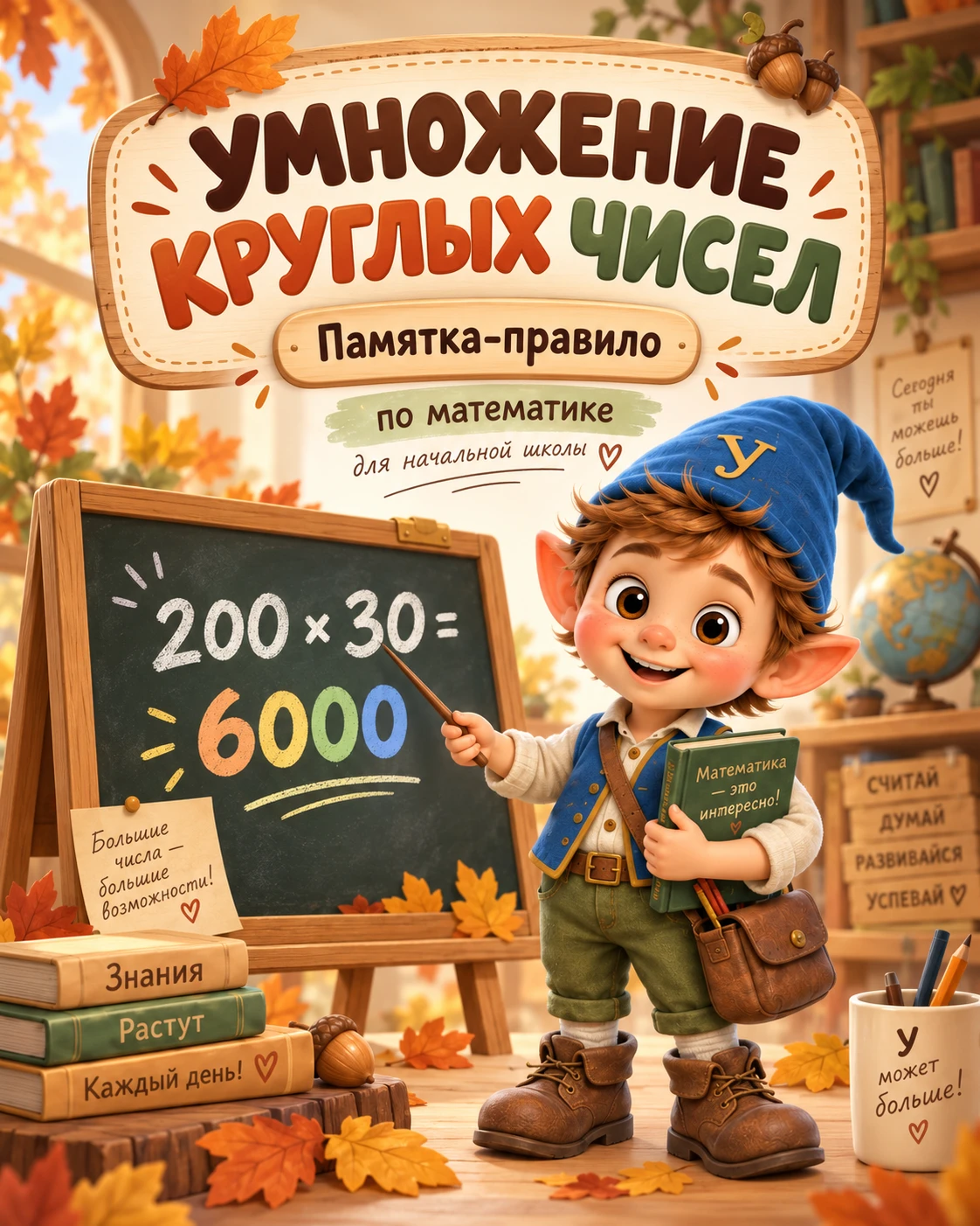 🍂📚 Памятка правило на тему «Умножение круглых чисел» ✨