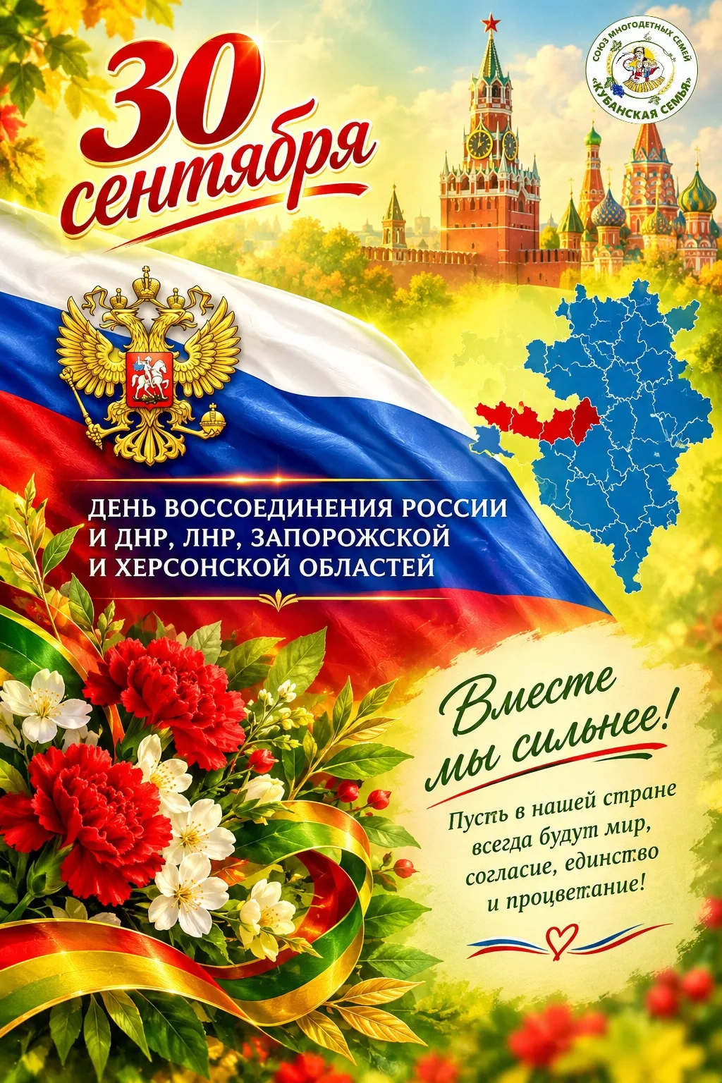 30 сентября — День воссоединения Донецкой и Луганской народных республик, Запорожской и...