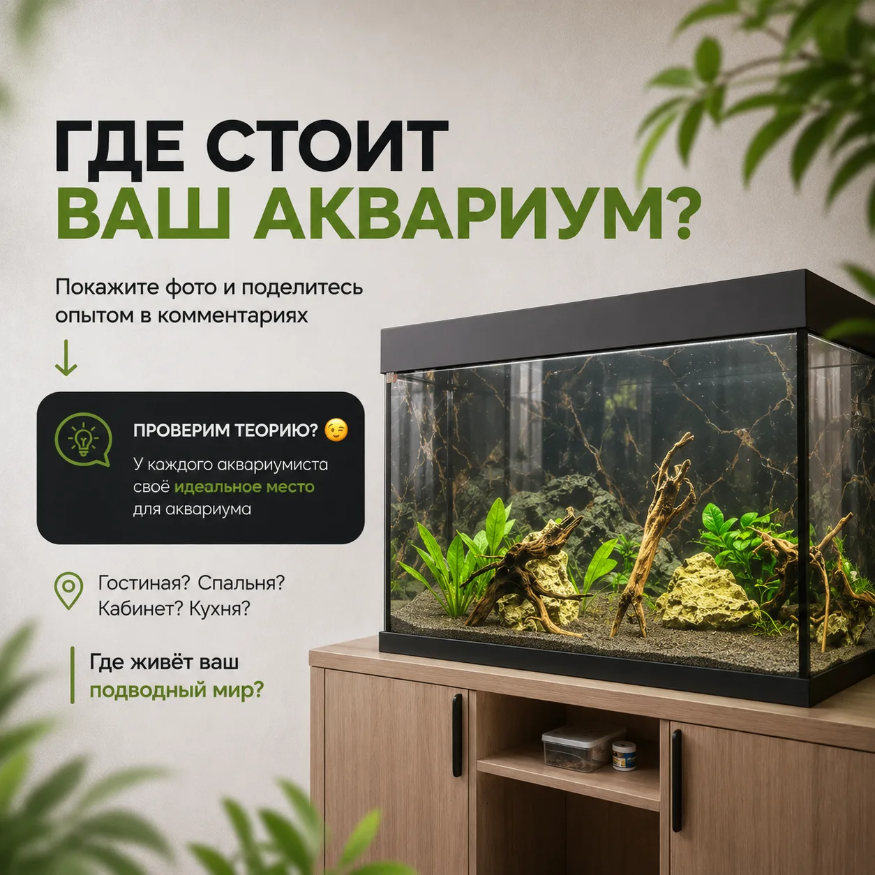 🏡 Проверим теорию?

Многие считают, что знают идеальное место для аквариума. Но когда начинаешь спр