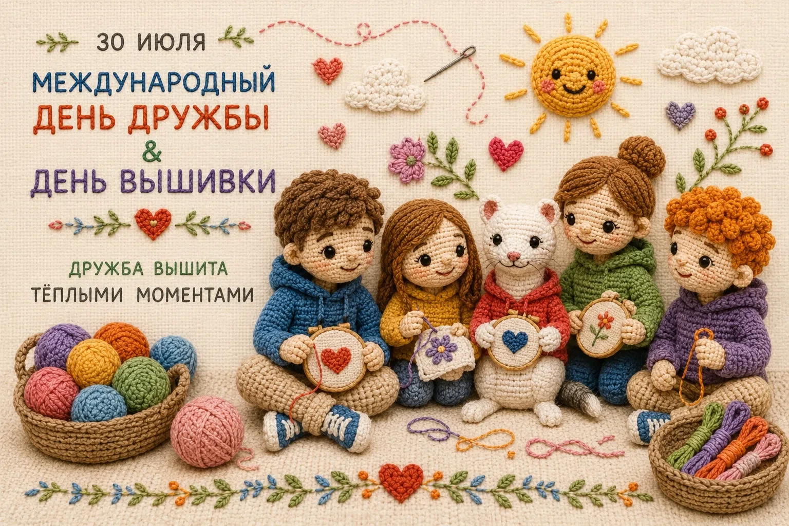 🧵 30 июля — сразу два тёплых праздника: Международный день дружбы и День вышивки. 

На первый взгля
