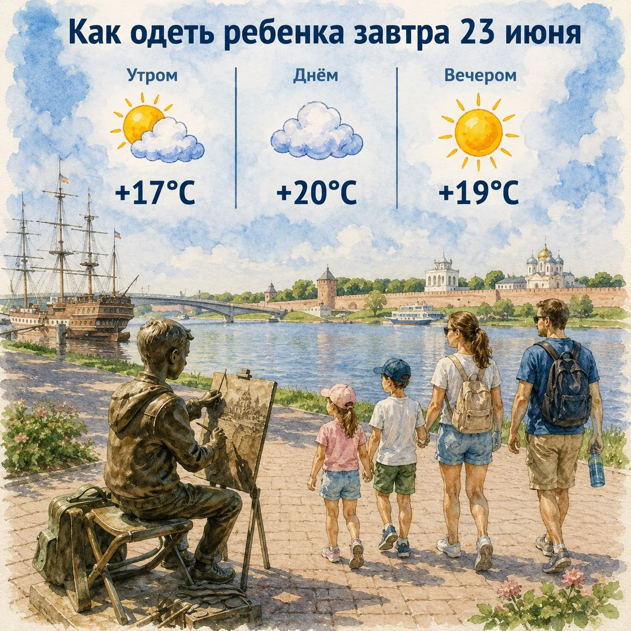 🌿 Как одеть ребёнка завтра, 23 июня?

Вторник порадует комфортной летней погодой без жары и сильных