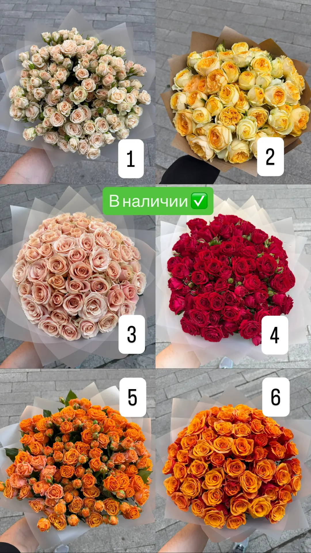 1. Яна 50см 
25шт 2990₽ 📸
51шт 5990₽

2. Сильва Санни 40-50см
25шт 2990₽ 📸
51 шт 5990₽

3. Перл ав