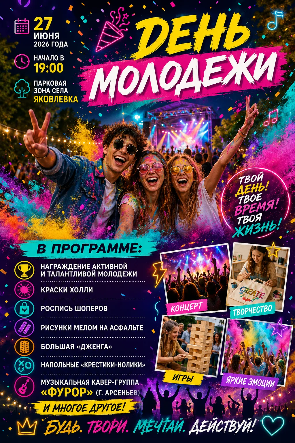 🎉 Готовьтесь к самому яркому событию лета! 🎉

27 июня 2026 года, в 19:00, парковая зона села Яковл