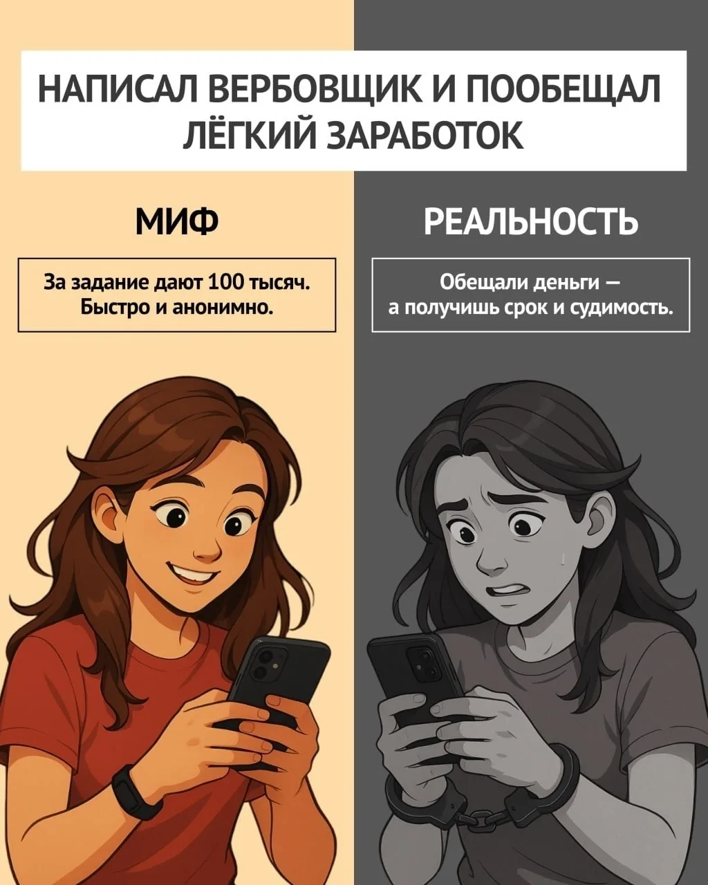 ⚠️ Вербовщики играют чужими судьбами

Не позволяй собой управлять ✋

Поверишь — потеряешь всё, что д