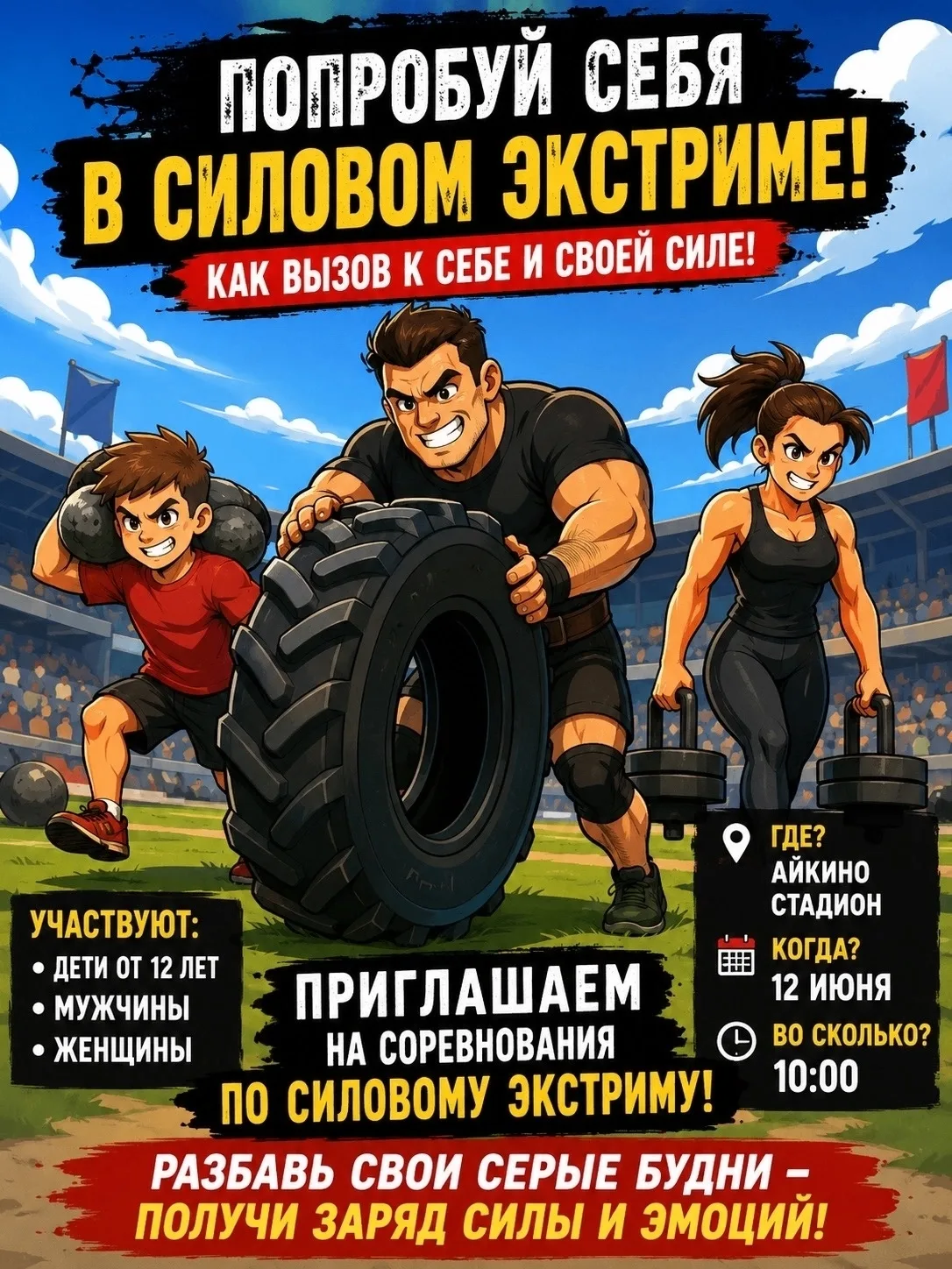 Хватит серых будней — пора испытать себя! 12 июня приглашаем всех желающих на соревнования по силово
