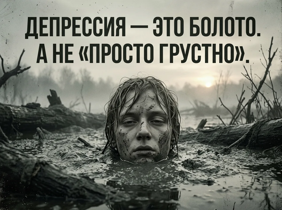 Депрессия — это не когда «грустно». Это когда ты заживо гниешь в собственном болоте.