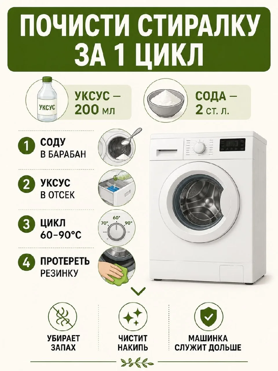 ​​✅ Чистка стиралки за 1 цикл