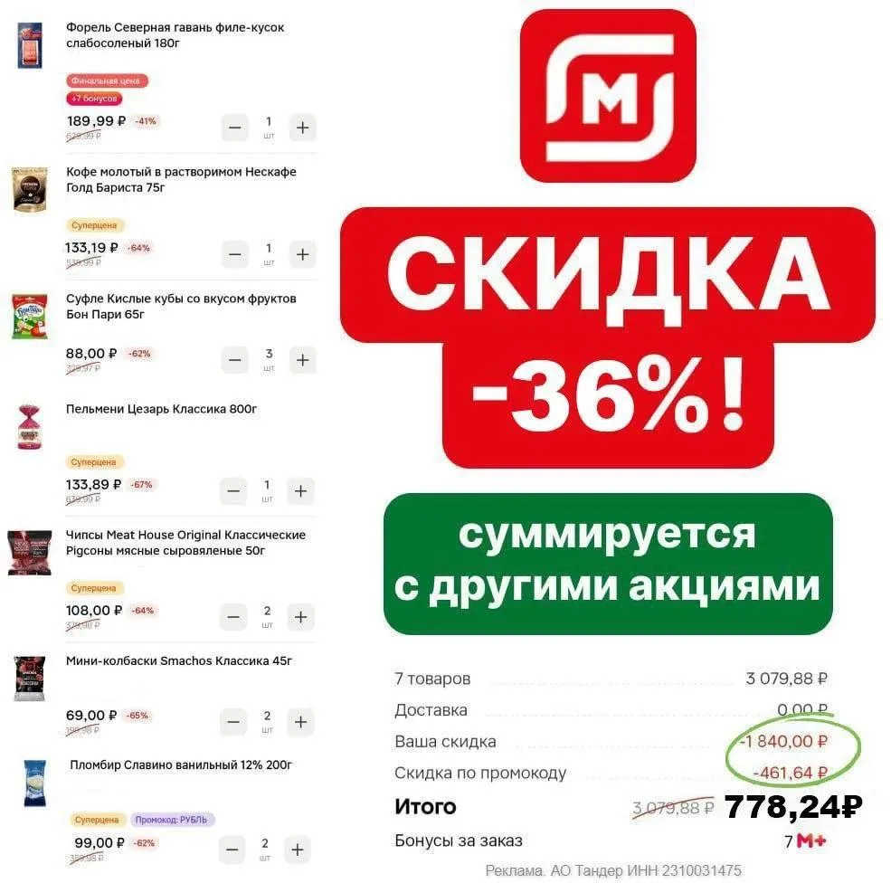 🔥🔥🔥 Бомба! ТОПОВЫЙ ПРОМО на  36% (!) в Магните!
