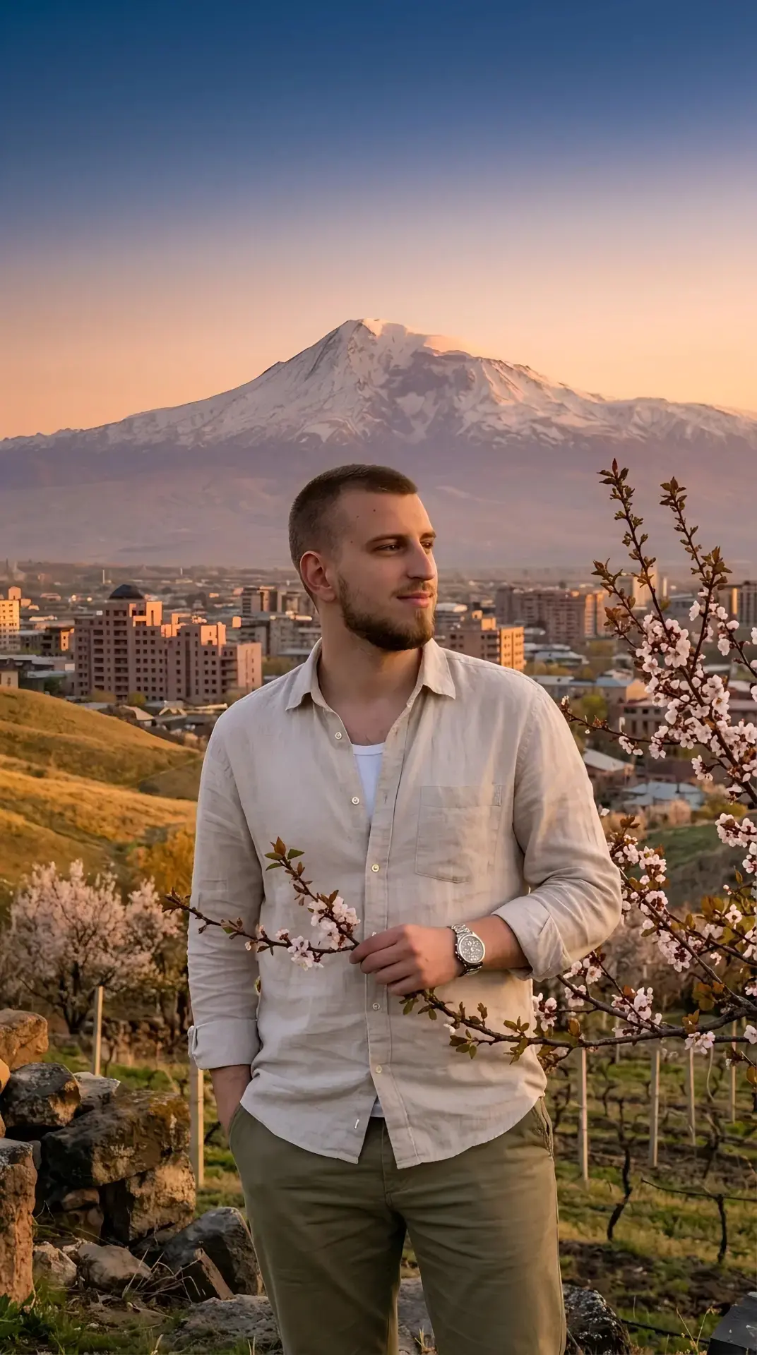 ГОРЫ ЕРЕВАНА. АРАРАТ. ТЫ 🏔️🇦🇲  Священная гора Арарат на горизонте. Заснеженная вершина в лучах закат