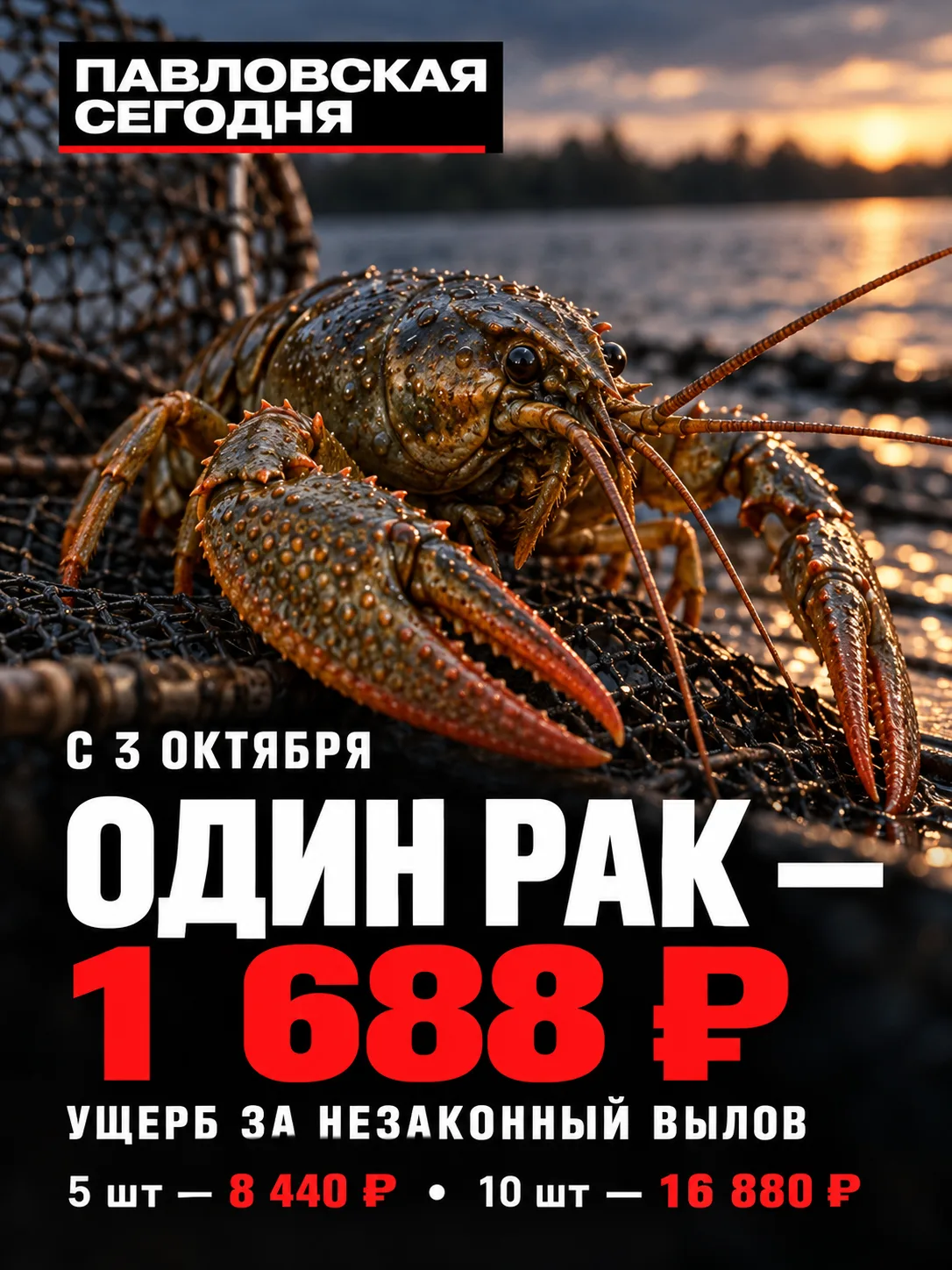 🦞 Один незаконно пойманный рак обойдётся в 1 688 рублей