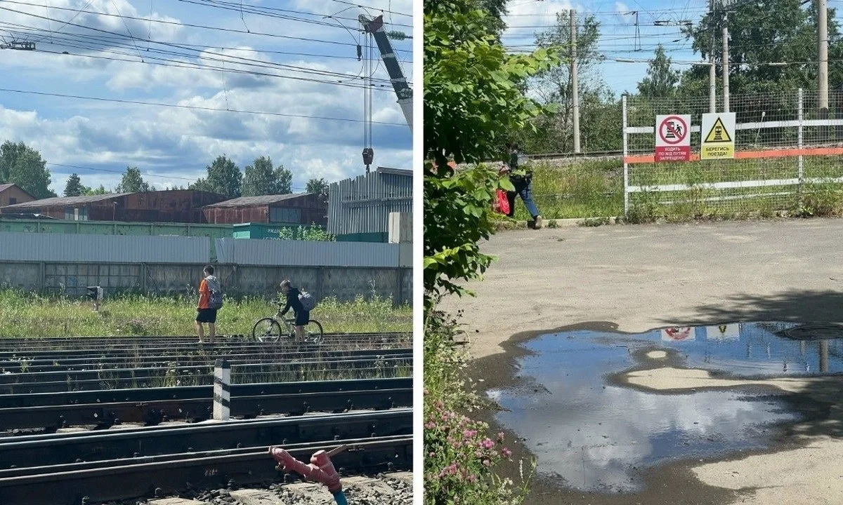 Жители Петрозаводска, несмотря на опасность, продолжают переходить железнодорожные пути...