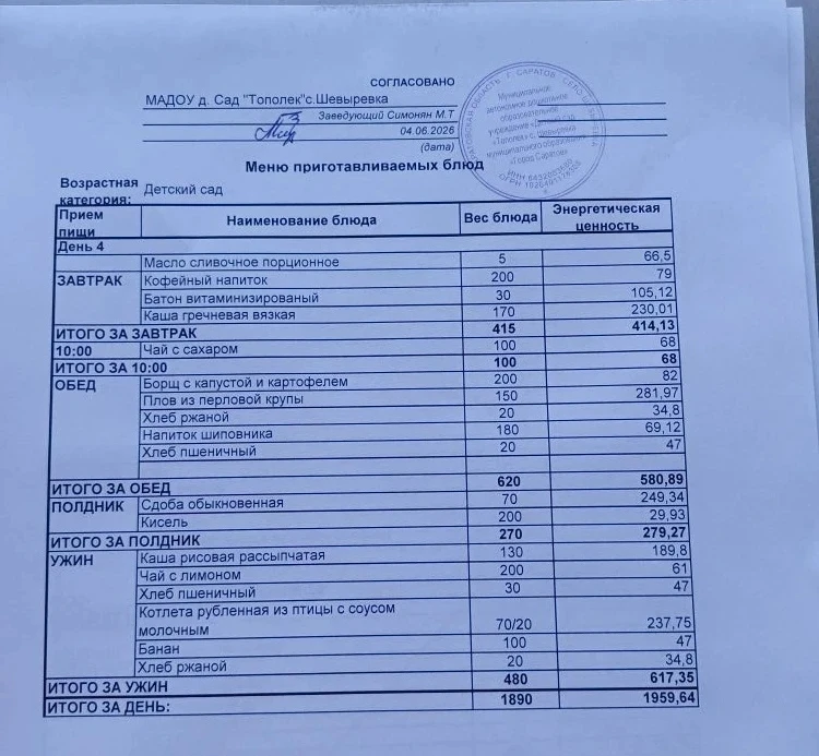 Меню на 4.06.2026