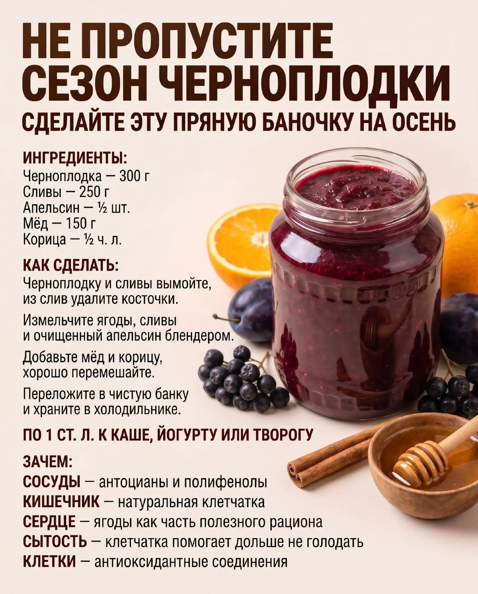 🍇 ЧЕРНОПЛОДКА + СЛИВА — ОСЕННЯЯ БАНОЧКА, КОТОРУЮ СТОИТ СДЕЛАТЬ В СЕЗОН