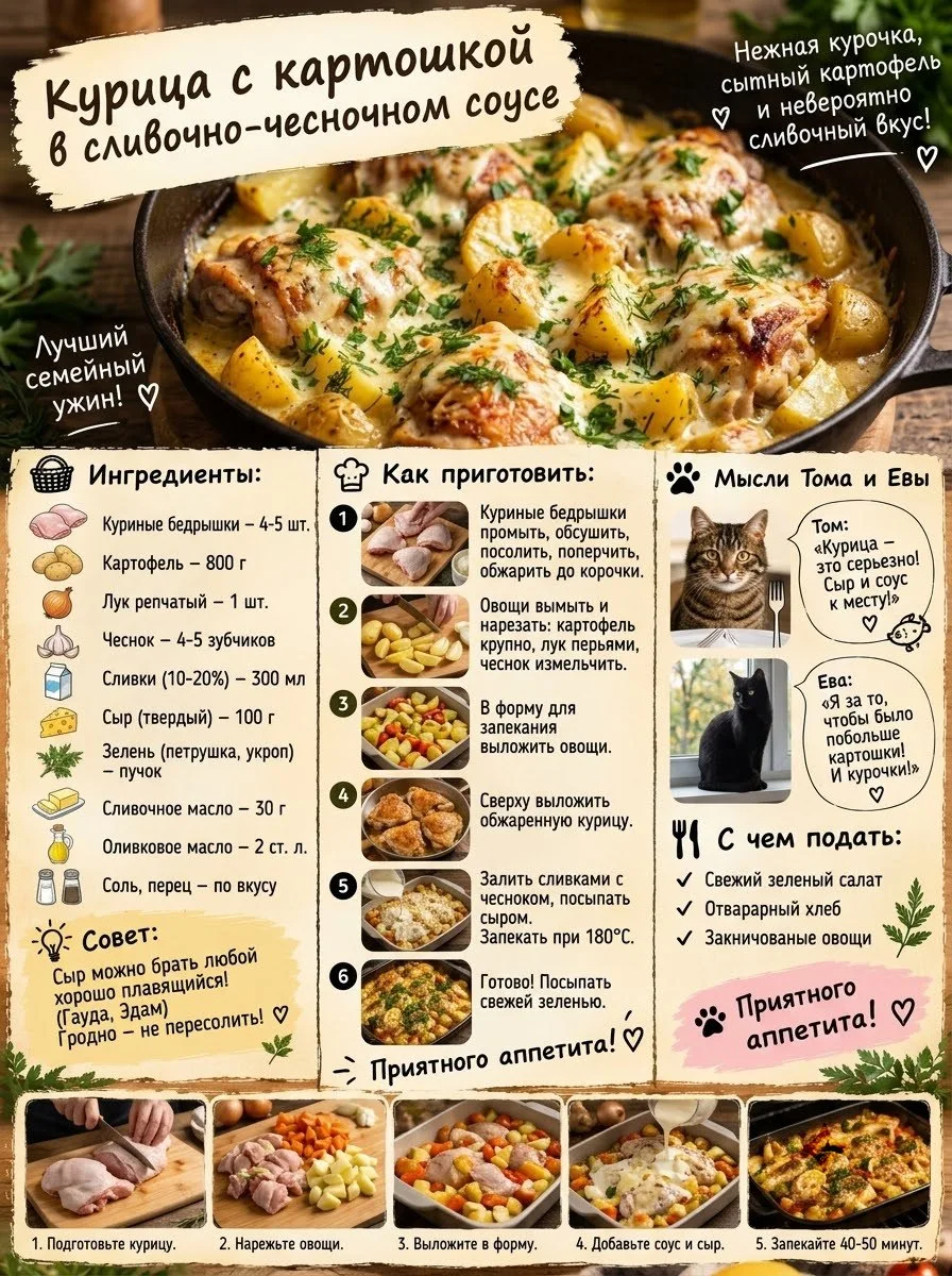 🍗 Курица с картошкой в сливочно-чесночном соусе 🥔🧄