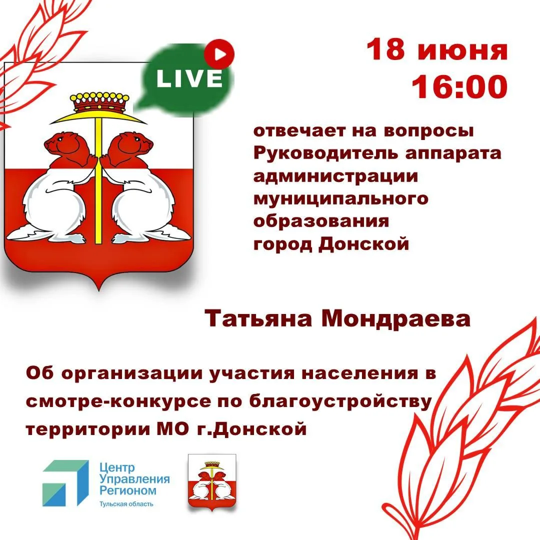 18 июня в 16:00 состоится очередной прямой эфир для жителей Донского.

Вы сможете задать интересующи