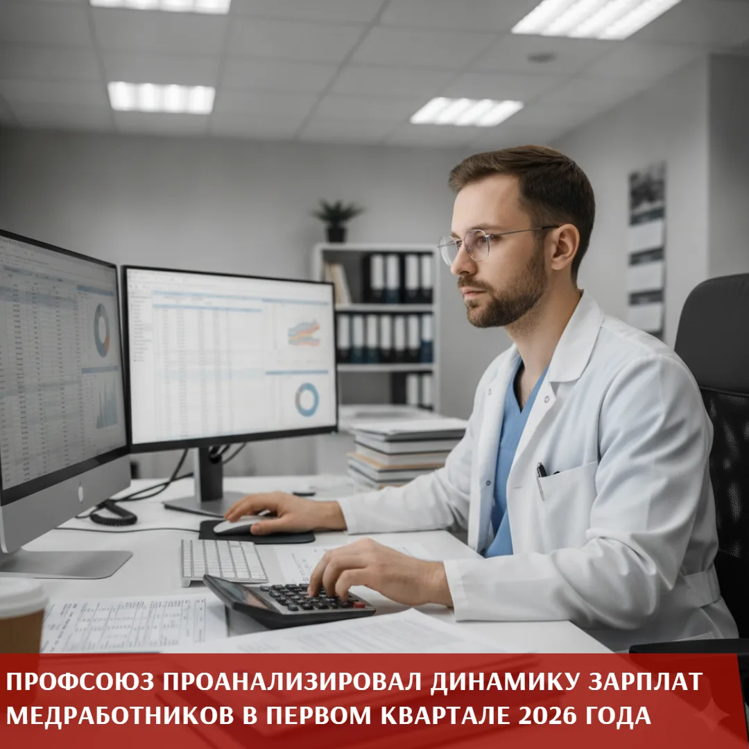 Профсоюз провел анализ динамики среднемесячной зарплаты российских медработников за 1 к...