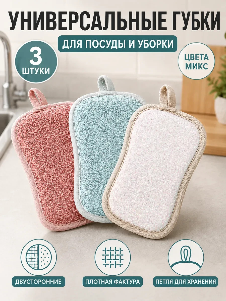 ⚡️ Губка для посуды и уборки 3 шт, Domion