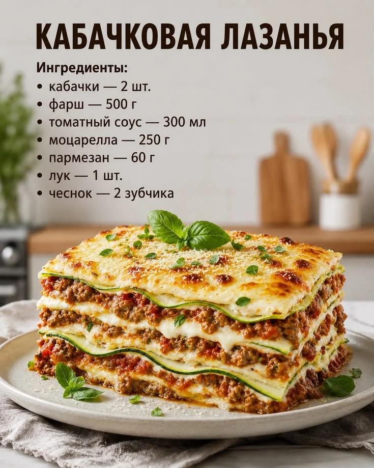 🍆 Кабачковая лазанья с фаршем — сочно, сытно и очень вкусно! 😍
