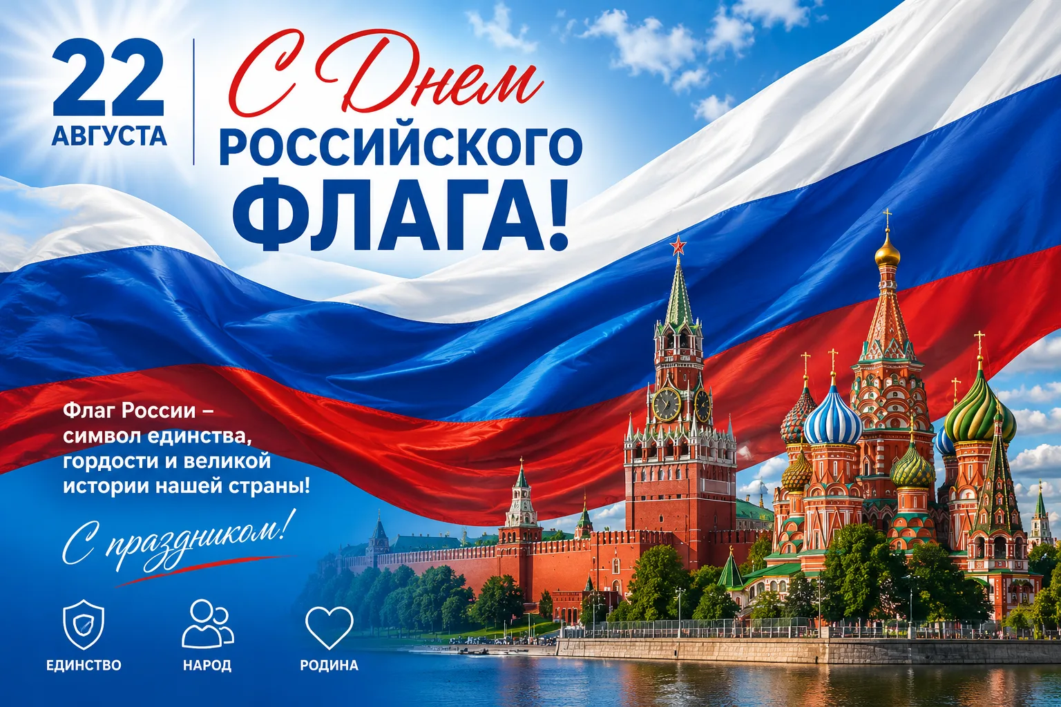 22 августа — День Государственного флага Российской Федерации!