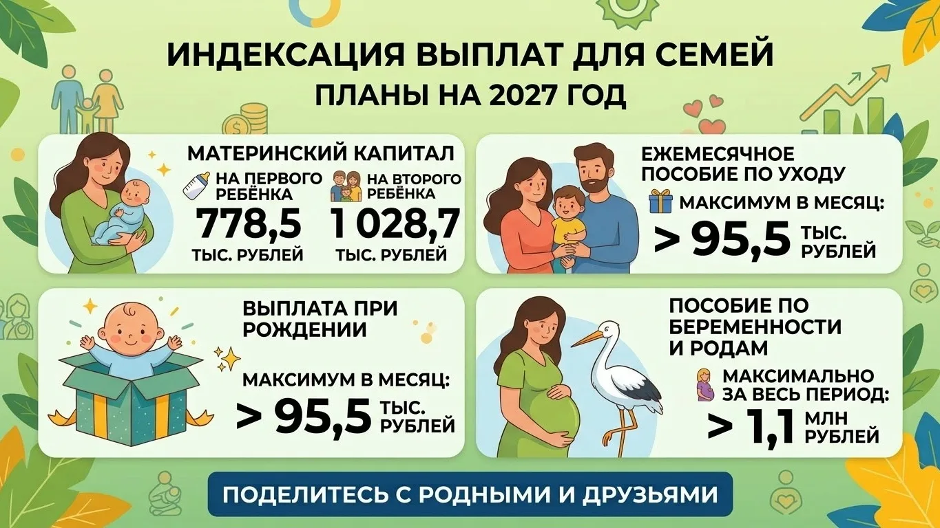 👶 Семьям на заметку: в 2027 году вырастут маткапитал и детские пособия.