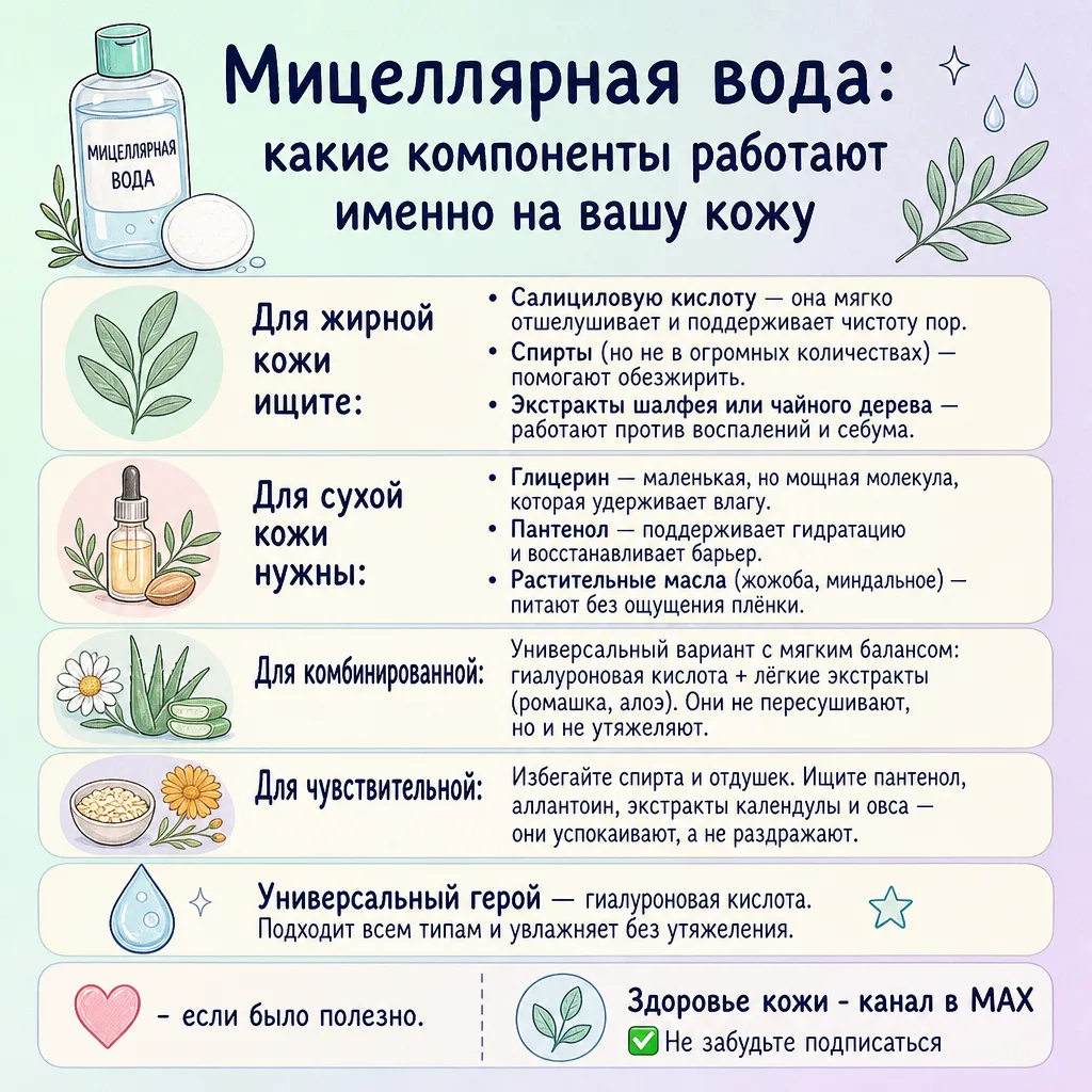 🧴 Мицеллярная вода: какие компоненты работают именно на вашу кожу