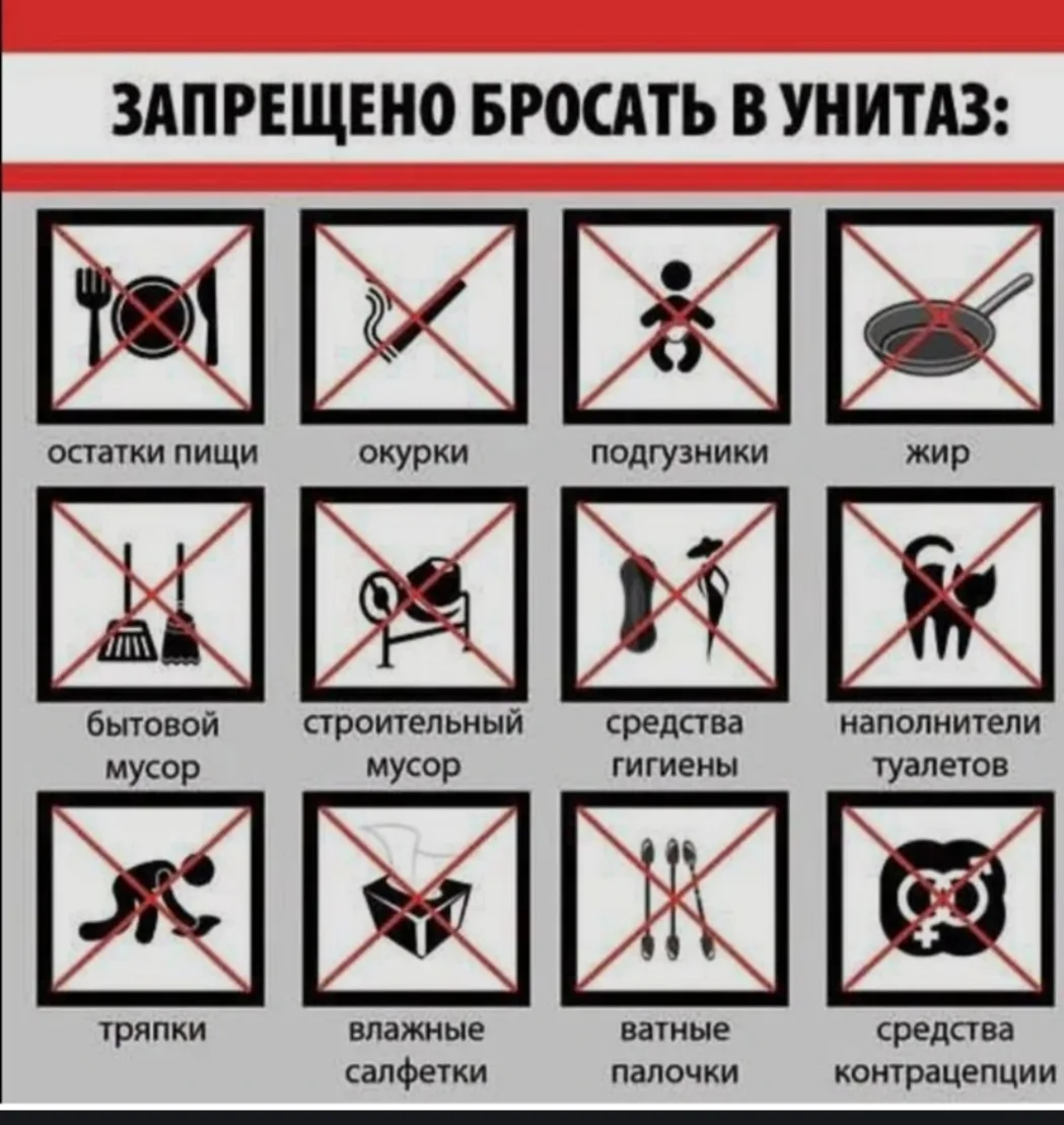 Дорогие жильцы прошу вас пожалуйста не выкидывайте всё это в унитаз запрещается!!!