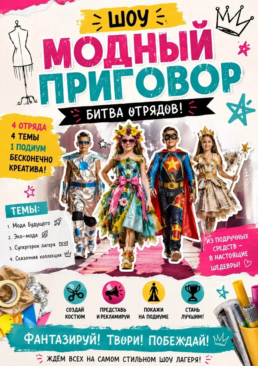 👑✨ «Модный приговор» — битва креативных отрядов! ✨👗

27 июня 2026 г. в пришкольном лагере состояло