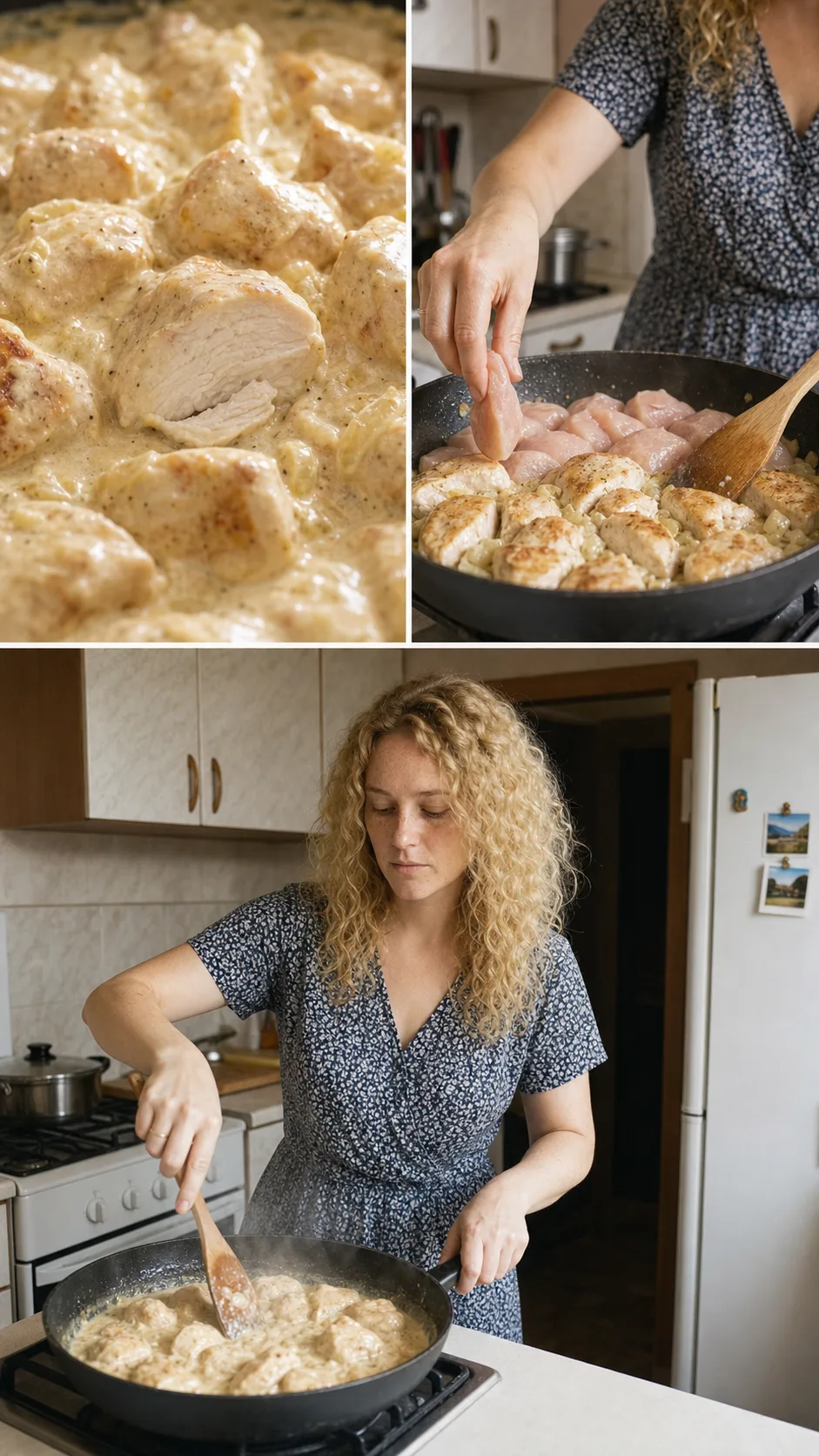 КУРИНОЕ ФИЛЕ В СМЕТАНЕ НЕ ПЕРЕСЫХАЕТ, ЕСЛИ КУСКИ СРАЗУ СДЕЛАТЬ РОВНЫМИ И НЕ КИПЯТИТЬ СОУС

С куриным