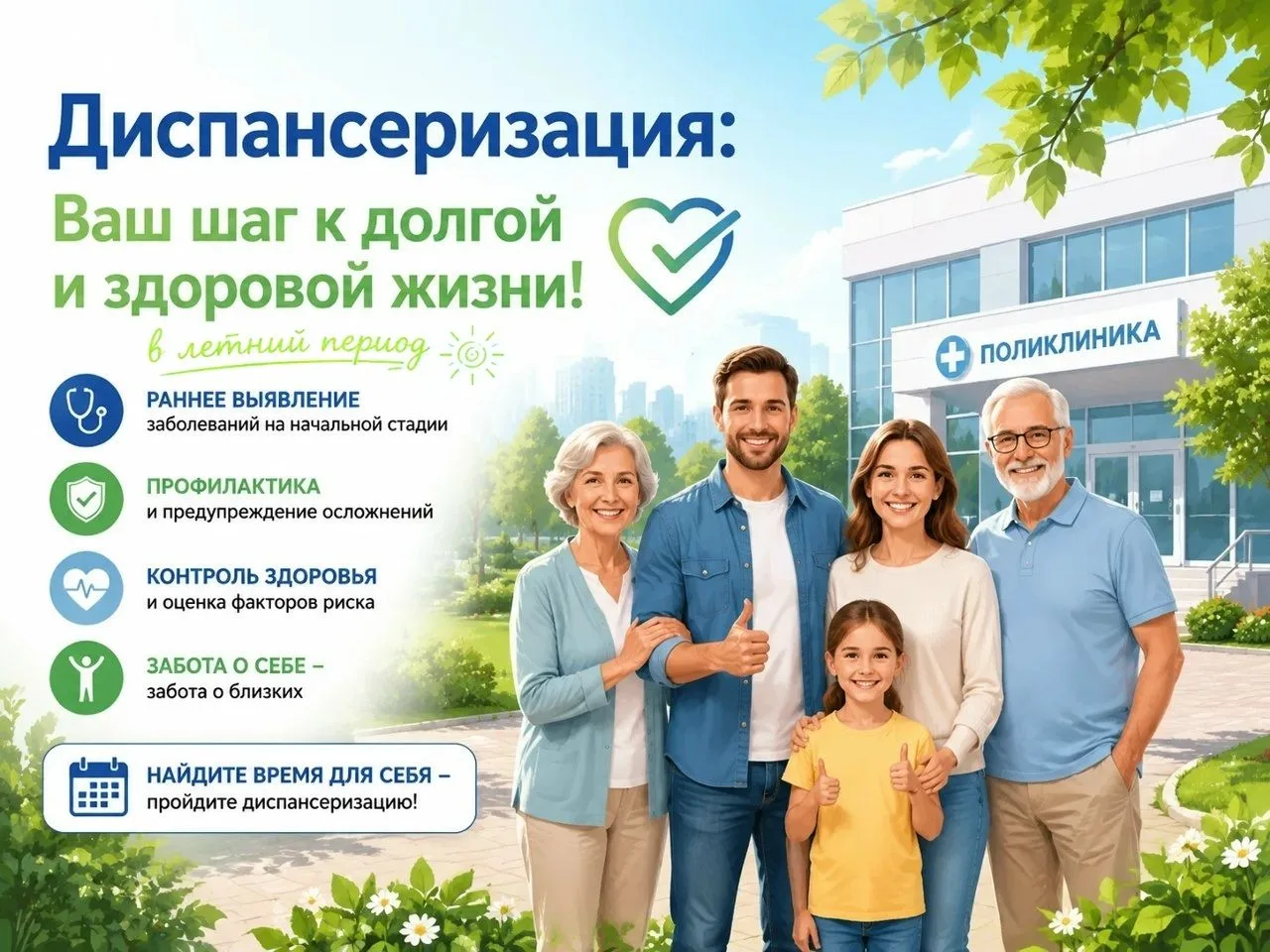☀️ Успейте пройти диспансеризацию этим летом!