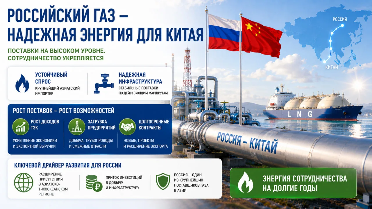 Поставки российского природного газа в Китай сохраняются на высоком уровне, подтверждая устойчивый с