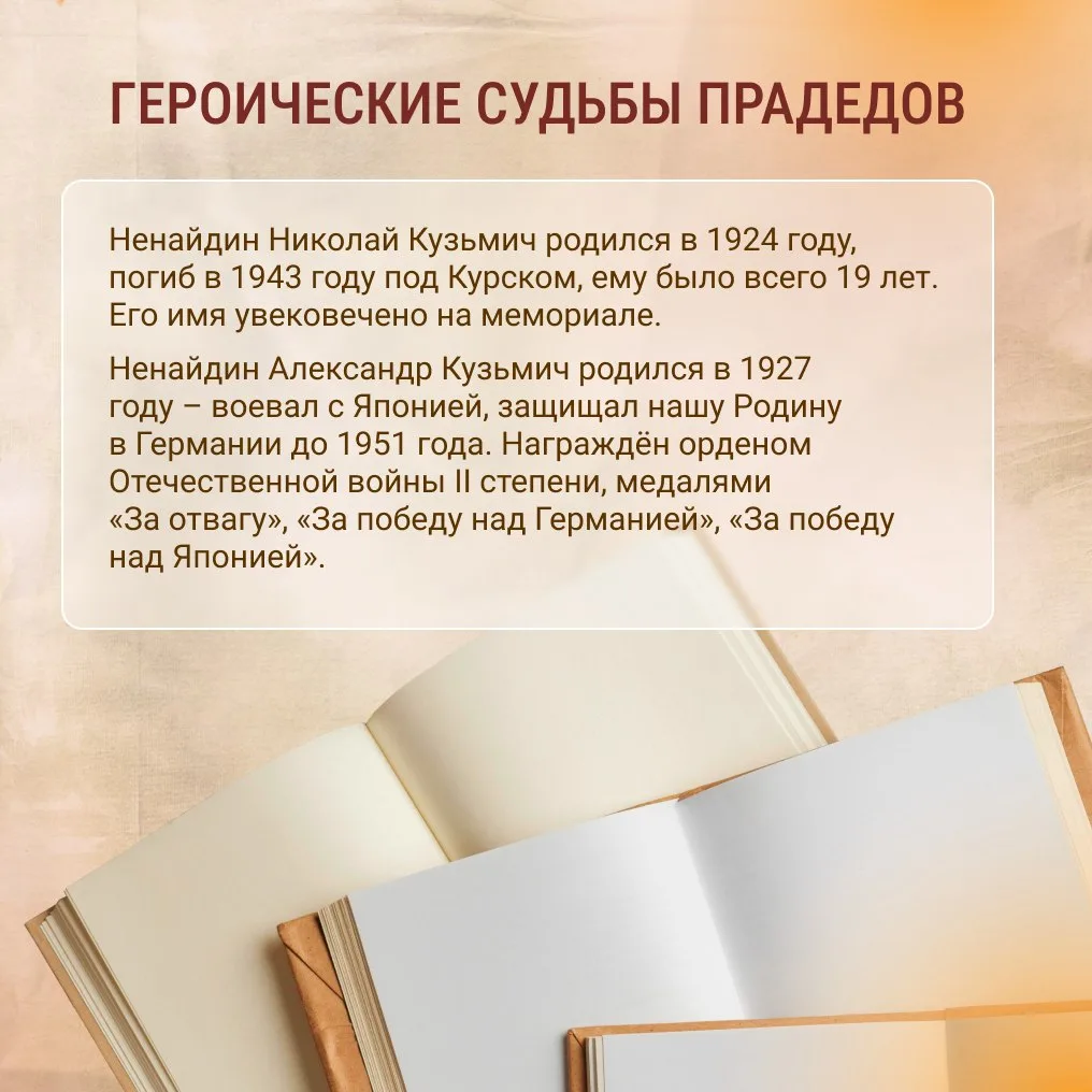 Мы – потомки героических людей  «Нет в России семьи такой, где б не памятен был свой герой…», – эти 