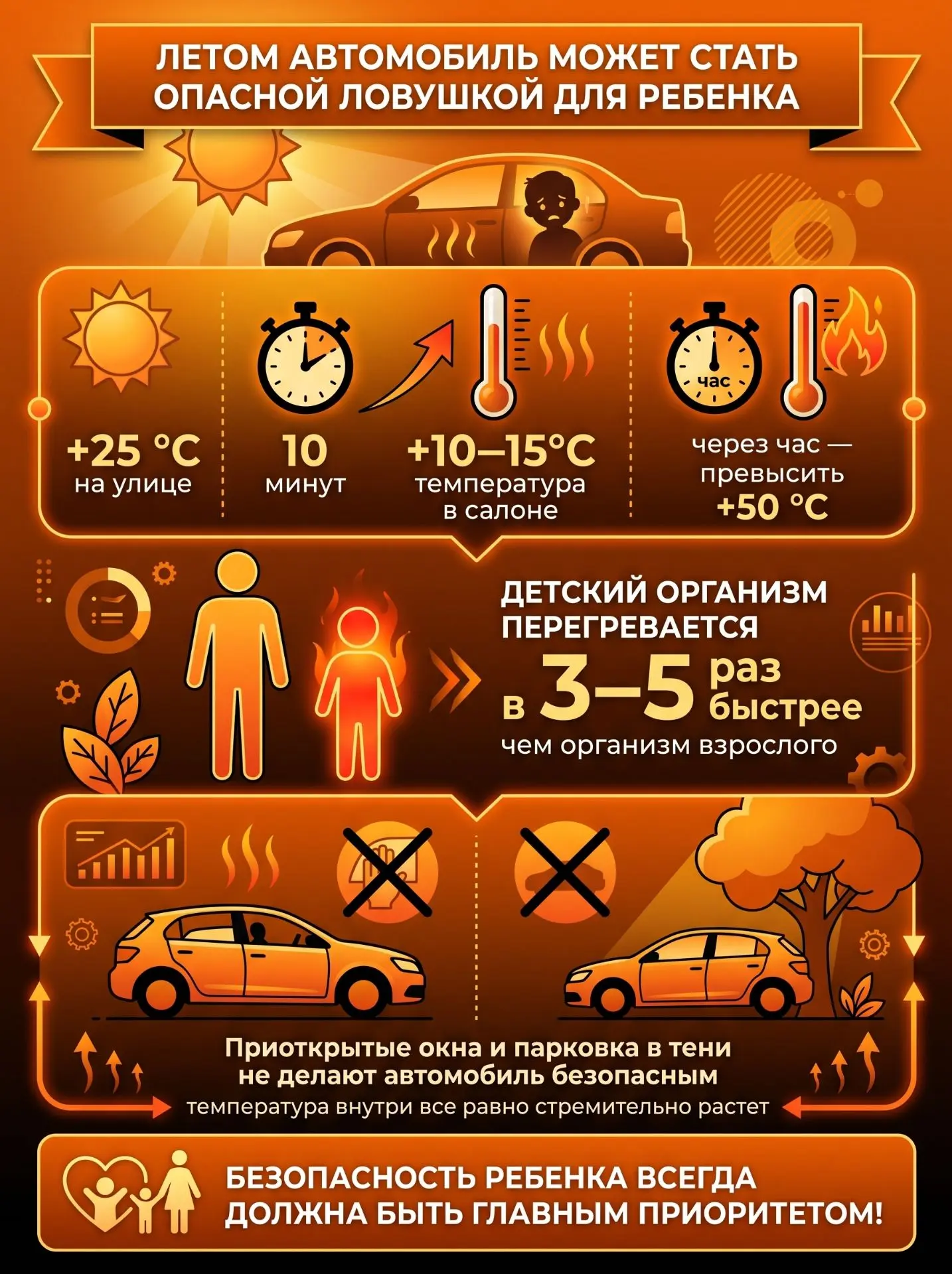 Никогда не оставляйте в машине детей одних, особенно в летний период!