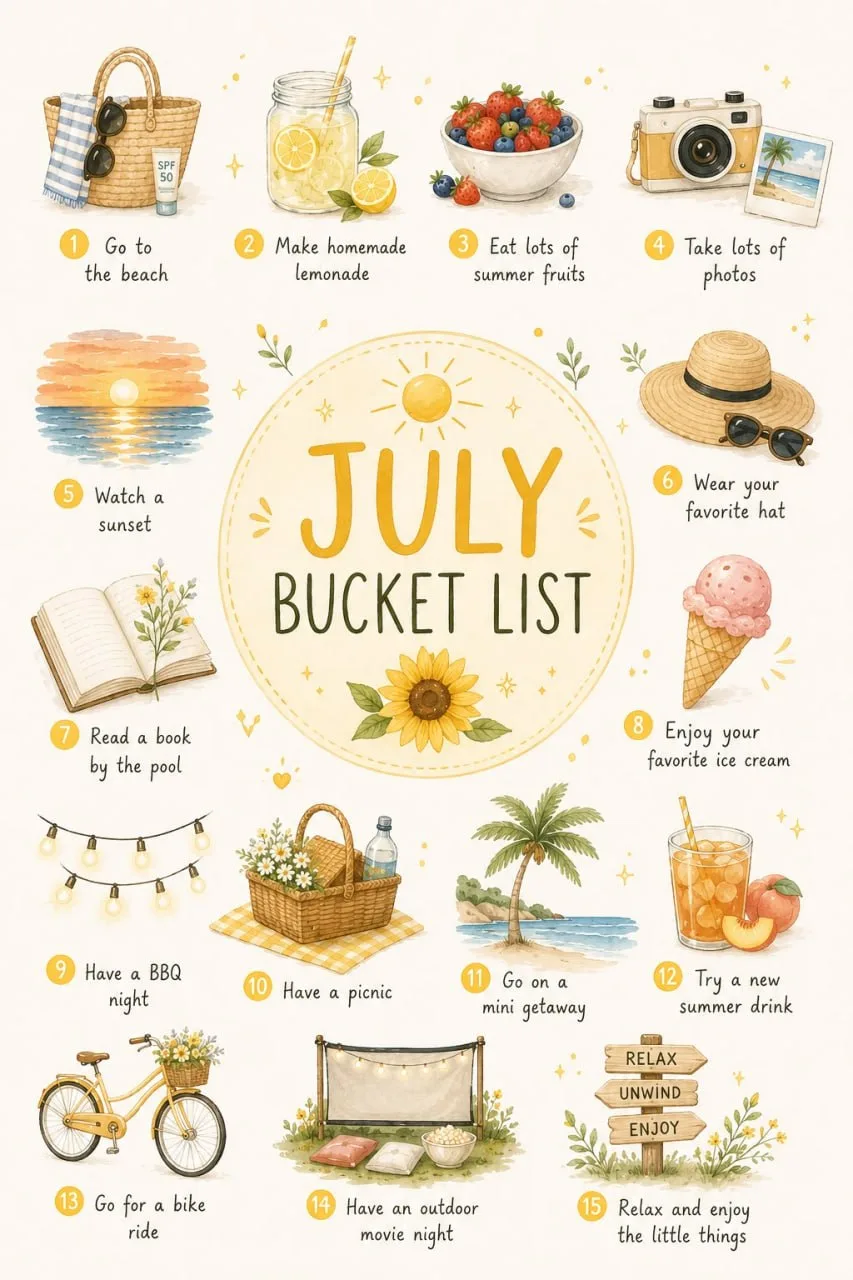 🌤July bucket list 🌤

Не забывайте наслаждаться июлем

Сверяйтесь, успеваете ли за списком ✍️