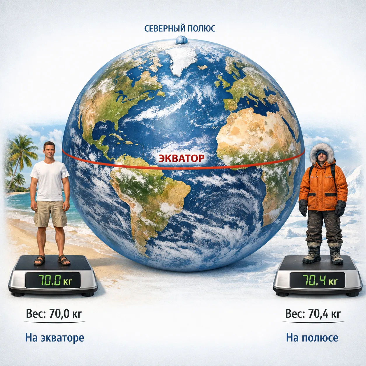 🌍 Почему на экваторе человек весит меньше, чем на полюсе?
