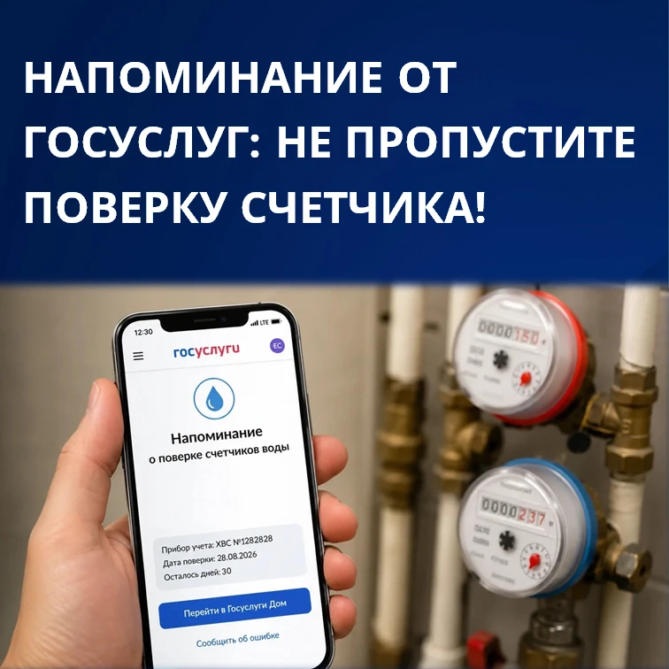 Напоминание от Госуслуг: не пропустите поверку счетчика!

Знакомая ситуация: пропустили срок поверки