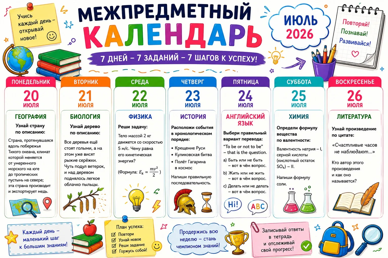 НЕДЕЛЯ ЗНАНИЙ 🧠

😌 Каждый день — новый предмет, новое задание и новый повод узнать что-то интересн