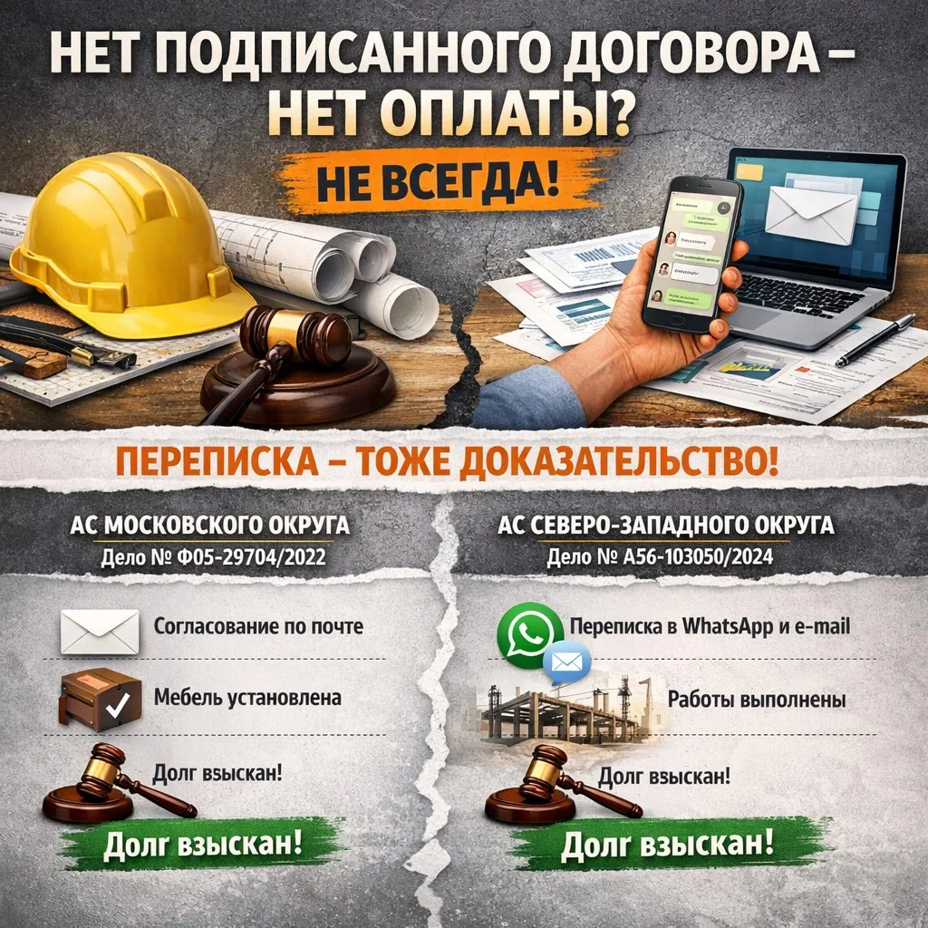 НЕТ ПОДПИСАННОГО ДОГОВОРА - НЕТ ОПЛАТЫ?
НЕ ВСЕГДА!

В строительной практике частая история, когда ра
