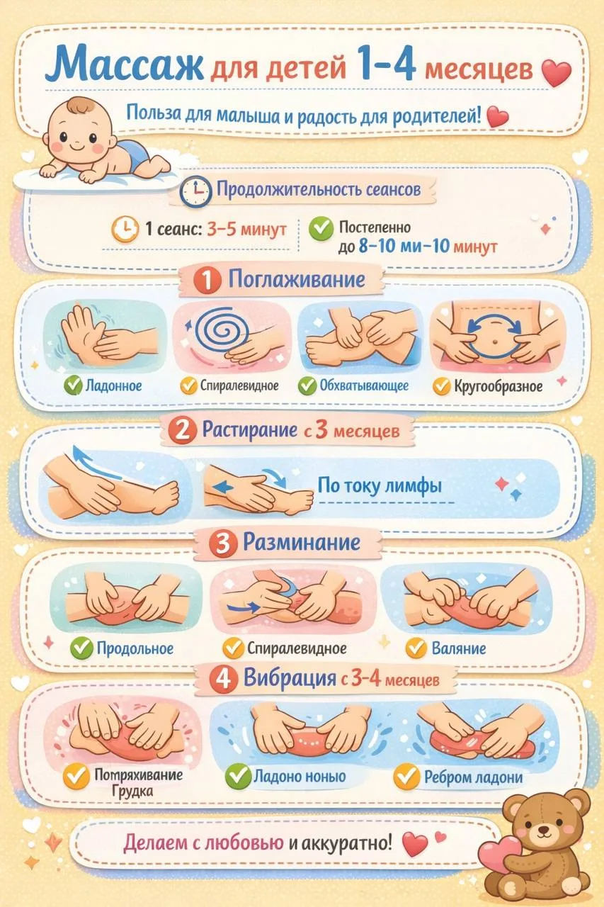 👶 Массаж для детей 1–4 месяцев