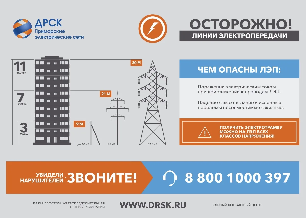 ДРСК предупреждает о безопасном проведении работ в охранных зонах ЛЭП в Приморье