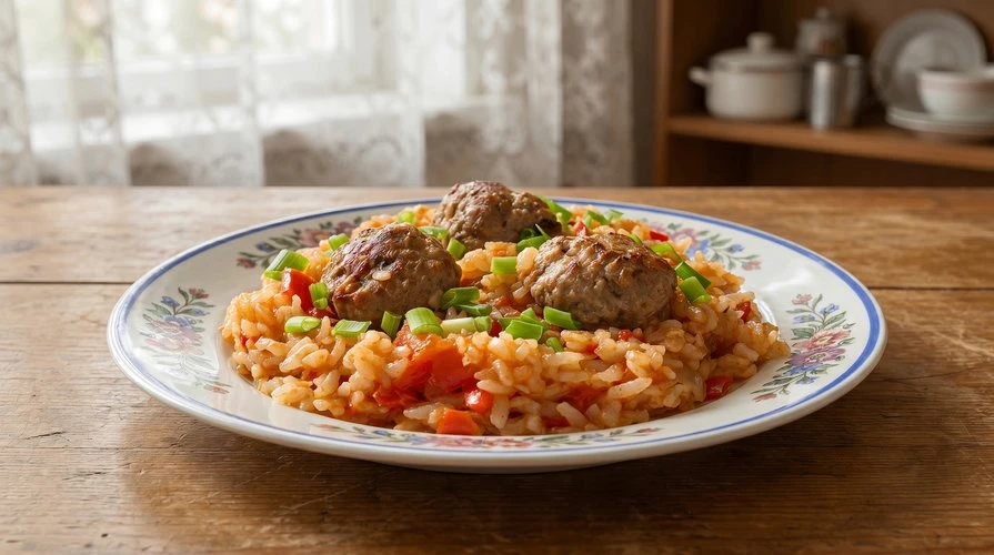 Вкуснейший рис с фрикадельками и овощами