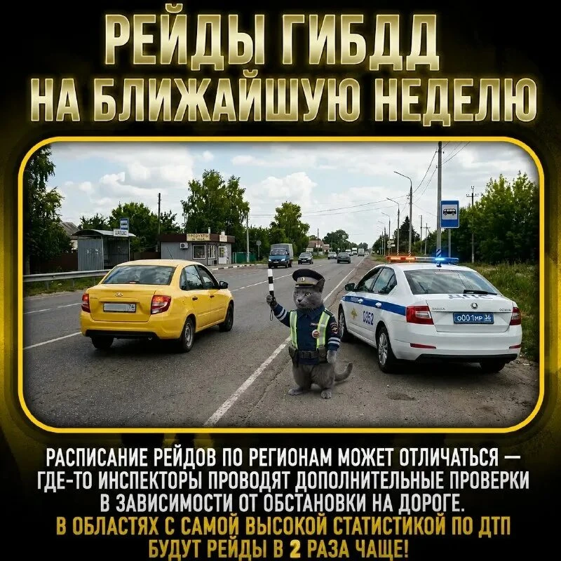 🚔 Расписание рейдов ГИБДД на ближайшую неделю! 🚔