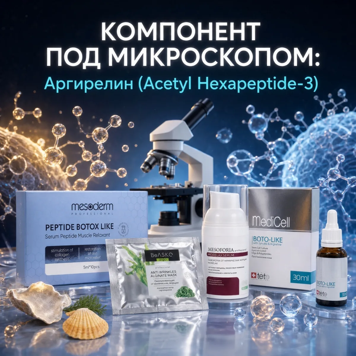 🔬 КОМПОНЕНТ ПОД МИКРОСКОПОМ: Аргирелин (Acetyl Hexapeptide-3)