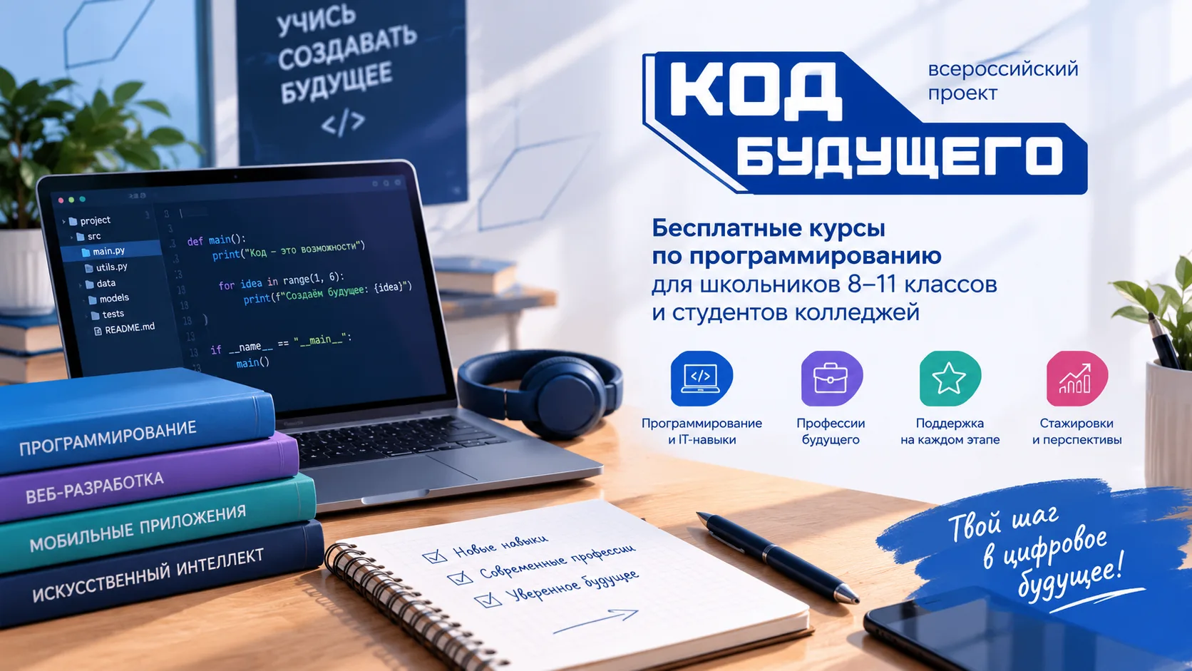 С 27 августа на Госуслугах стартует приём заявок на проект «Код будущего». В проекте мо...