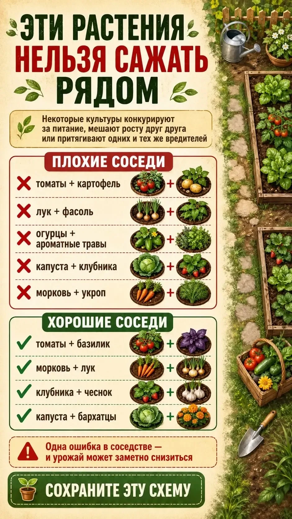 Шпаргалка по совместимости растений: идеальные дуэты и плохие соседи 🌿🍅